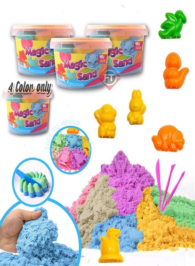 Firstly Traders 600g Play Sand, Moldable Sensory Toys for Kids, Resealable Tubs, Ages 3+|4 Colors of Sand, 4 Molds, 3 Tools - Image 1